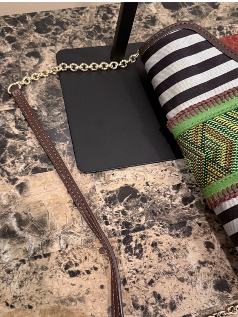Henri Bendel RARE Mixed Media Centennial Striped & Woven Shoulder Bag - EUC - Picture 11 of 12